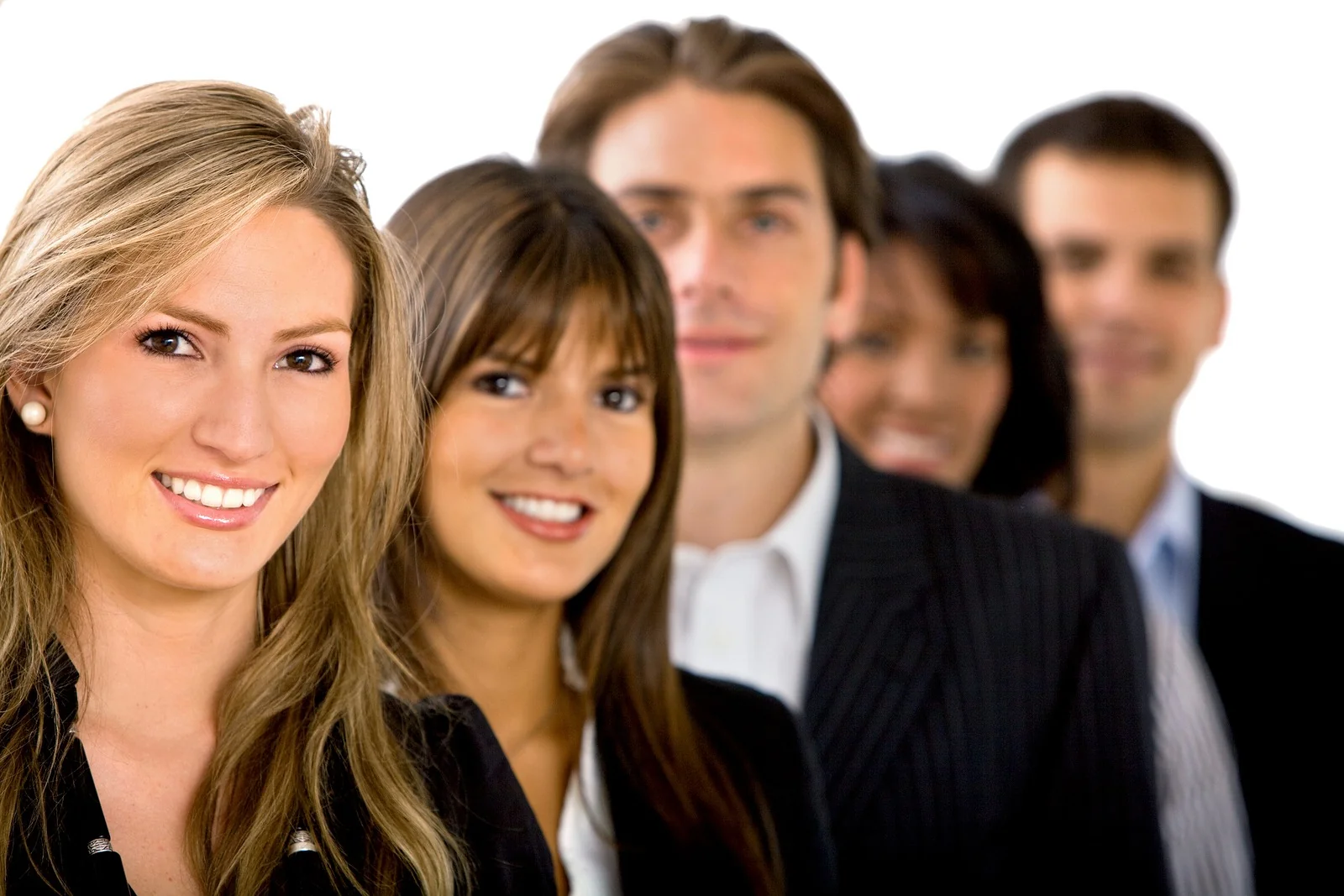 A group of business professionals in formal attire